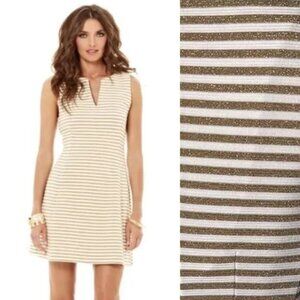 Lilly Pulitzer - Brielle Dress Ottoman | XS | Gold & White Cream Striped